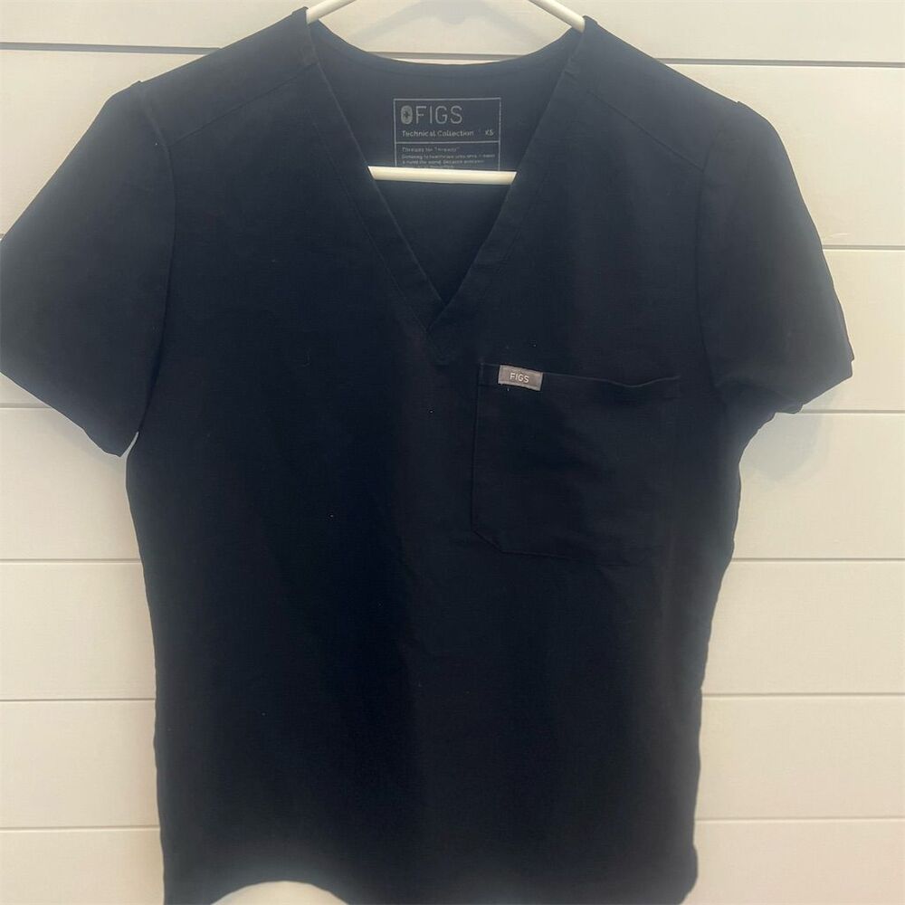 FIGS Women's  Scrub Top XS Black V-Neck‎ Short Sleeve Workwear